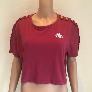 Kappa 222 Banda Solok Daisy Maroon Cropped T-Shirt Women’s Size L Short Sleeves